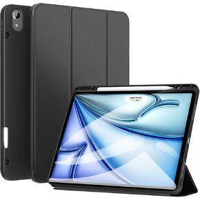 ZtotopCases for iPad Air 13 Inch M2 2024 Case/iPad Pro 12.9 3rd Generation 2018 with Pencil Holder, Lightweight Slim Soft TPU Back Trifold Smart Cover with Auto Sleep/Wake, Black