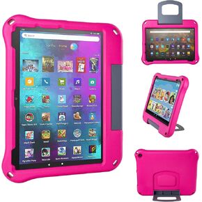 Fire HD 10 Tablet Case for Kids (2021/2023 Release, 11th/13th Generation), Oqddqo Amazon Kindle 10 Plus Case, Specially Strengthened Four-Corner Double-Layer Shock with Bracket (Rose)