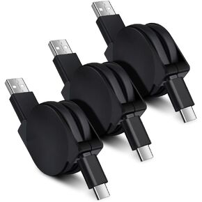 كابل USB C، 3 حزم 3.3FT قابل للسحب شاحن سيارة Android سلك هاتف USB نوع C كابل شحن سريع لهاتف iPhone 16 Pro/16 Pro Max/16 Plus/16/15، Samsung Galaxy S24 Ultra A15 A55 5G A54 A35 A25 S23 S22 S21
