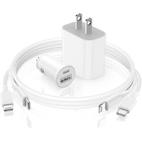 for iPhone Fast Charger【Apple MFi Certified】, 20W USB C Wall Charger Block/27W Car Charger Adapter with 2-Pack 3FT Type C to Lightning Cable, Fast Charging Kit for iPhone 14/13/12/11Pro Max/XR/iPad