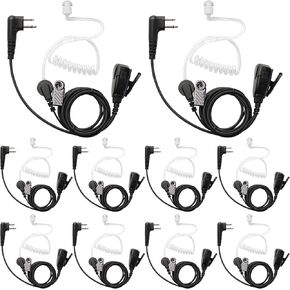 2 Pin Walkie Talkie Earpiece with PTT Mic and Air Acoustic Tube Compatible with Motorola BPR40 CLS 1110 1410 VL50 RDM2070D DLR1020 DLR1060 Two Way Radios Surveillance Headset (10 Pack)