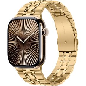 Tasikar Band Compatible with Apple Watch Band 49mm 46mm(Series 10) 45mm 44mm 42mm Men Women Strap Solid Stainless Steel Metal Bracelet Compatible with iWatch SE Series10 9 8 7 6 5 4 3, Black-Gold