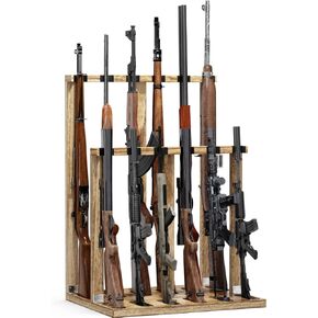 Indoor Gun Racks, Wooden Free Standing Heavy Duty Shotgun Display Rack, Rifle Stand Organizer, 12 Rifles Storage Holder Wood Gun Rack (Carbonized Black) (Carbonized Black, 1 Pack)