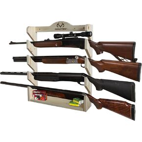 Rush Creek Creations Indoor Gun Rack for up to 4 Rifles or Shotguns, New Zealand Pine 4-Gun Wall Rack, Gun Storage for Firearms with Hidden Hardware, Alternative for Gun Safe for Rifles and Pistols
