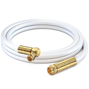 Maximm RG6 COAXIAL Cable with Angled Connector - Quad Shielded, 8ft White Non-Oxygen Copper Cable Wire for TV, Internet