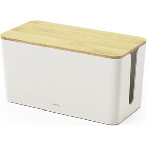 mooas Wood Cover Cable Management Box (Small), Cable Organizer Box for Home Office, Desk Cord Organizer Box to Hide Wires