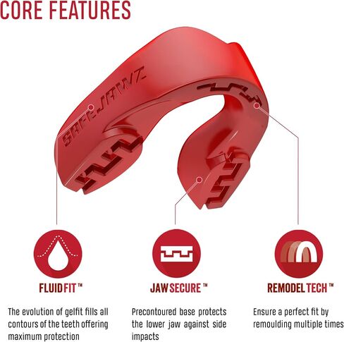 SAFEJAWZ Sports Mouthguard Slim Fit, Adult and Junior Mouth Guard with Case for Boxing, Basketball, Lacrosse, Football, MMA, Martial Arts, Hockey and All Contact Sports (Adult 12+ Years, Clear) in Kuwait