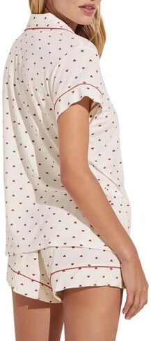 Seyurigaoka Womens Heart Print Pajamas Shorts Set Short Sleeve Sleepwear Loungewear Button-Down 2 Piece Pjs Set in Kuwait