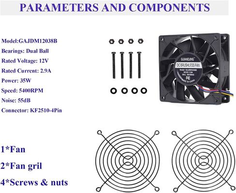 12038 PWM Cooling Fan 120mm 38mm DC 12V 4Pin High 230 CFM Brushless Dual Ball Bearing 5400RPM for Computer Case Server Workstation Cabinet in Kuwait