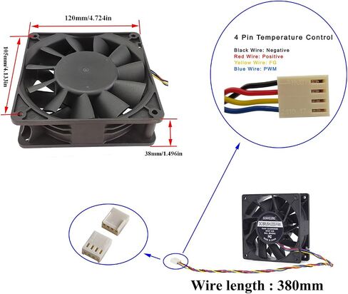 12038 PWM Cooling Fan 120mm 38mm DC 12V 4Pin High 230 CFM Brushless Dual Ball Bearing 5400RPM for Computer Case Server Workstation Cabinet in Kuwait