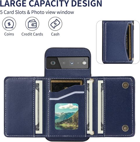 Phone Case for Google Pixel 6 Pro Wallet Cover with Crossbody Shoulder Strap and Leather Credit Card Holder Pocket Slim Stand Cell Accessories Pixel6Pro Pixel6 XL 6XL Pixle 6Pro 5G Girls Blue in Saudi Arabia