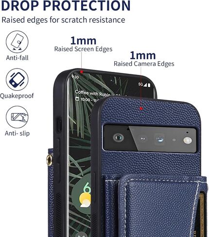 Phone Case for Google Pixel 6 Pro Wallet Cover with Crossbody Shoulder Strap and Leather Credit Card Holder Pocket Slim Stand Cell Accessories Pixel6Pro Pixel6 XL 6XL Pixle 6Pro 5G Girls Blue in Saudi Arabia