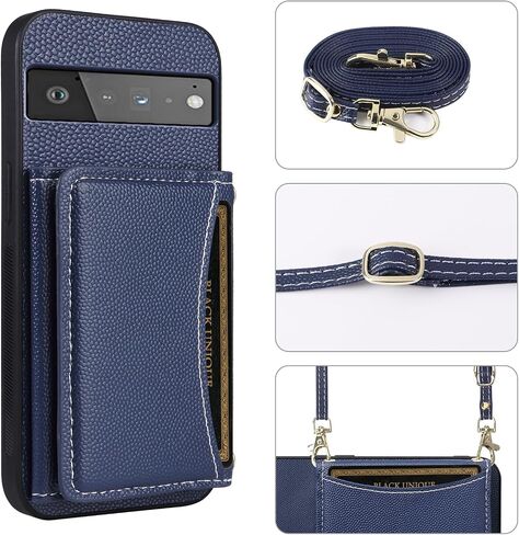 Phone Case for Google Pixel 6 Pro Wallet Cover with Crossbody Shoulder Strap and Leather Credit Card Holder Pocket Slim Stand Cell Accessories Pixel6Pro Pixel6 XL 6XL Pixle 6Pro 5G Girls Blue in Saudi Arabia