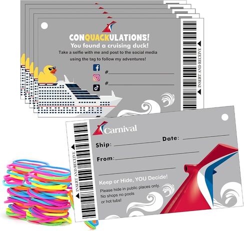 Cruising Duck Tags,Cruising Rubber Duck Tags,Carnival Cruise Line Gold Sailing Card,Duck Duck Tags,Ducking Game Cards, 50 Pack, 3.7 x 2.2 inches,with Hole and Rubber Bands(7FDC224) in Kuwait