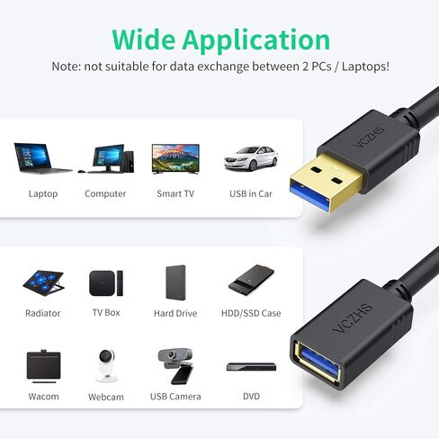 كابل تمديد USB VCZHS بطول 20 قدم - كابل تمديد USB 3.0 كابل تمديد USB ذكر إلى أنثى لمحرك فلاش USB، قارئ البطاقات، القرص الصلب، لوحة المفاتيح، الماوس، بلاي ستيشن، إكس بوكس، الطابعة، كاميرا الويب in Kuwait