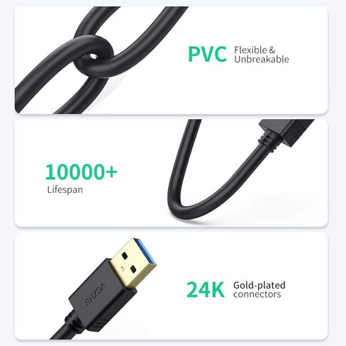 كابل تمديد USB VCZHS بطول 20 قدم - كابل تمديد USB 3.0 كابل تمديد USB ذكر إلى أنثى لمحرك فلاش USB، قارئ البطاقات، القرص الصلب، لوحة المفاتيح، الماوس، بلاي ستيشن، إكس بوكس، الطابعة، كاميرا الويب in Kuwait