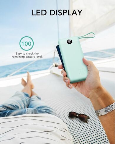 VRURC Portable Charger 20000mAh, Built-in Cable Fast Charging Power Bank, PD QC 3.0 USB C Battery Pack LED Display, 4 Output & 2 Input Phone Charger for iPhone，Samsung, Android-Black in Kuwait