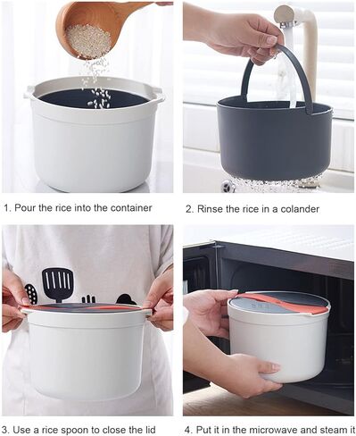 Microwave Rice Cooker Set, 2L Food Grade PP Material Rice Spoon Lid Strainer Steaming Pot Rice Cooker Set Kitchen Cookware Rice Maker for Home Meal Prep Cooker (Orange) in Saudi Arabia