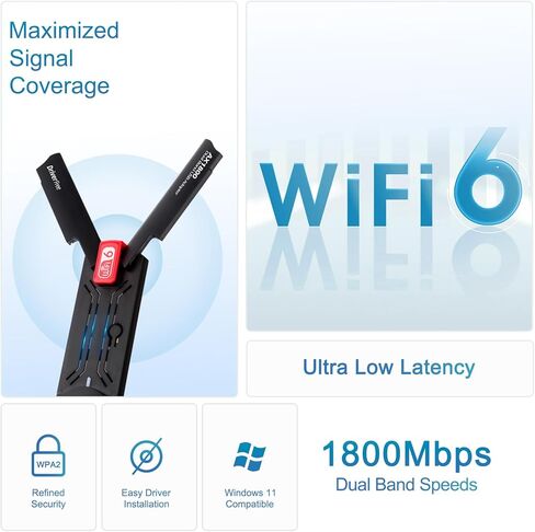USB WiFi Adapter，AC1300Mbps Dual Band 5dBi High Gain Antenna 2.4GHz/ 5GHz Wireless Network Adapter for PC，Supports Windows /8/10/11 in Kuwait