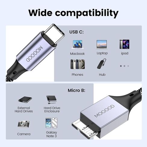 USB C Male to Micro B Cable(1M), Micro B to USB3.0 C Male Cable, USB C to Micro B Hard Drive Cable Compatible with Toshiba,Seagate,WD External Hard Drive,Galaxy S8/S9/S10, etc in Saudi Arabia