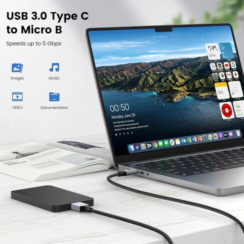 USB C Male to Micro B Cable(1M), Micro B to USB3.0 C Male Cable, USB C to Micro B Hard Drive Cable Compatible with Toshiba,Seagate,WD External Hard Drive,Galaxy S8/S9/S10, etc in Saudi Arabia