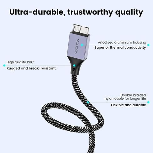 USB C Male to Micro B Cable(1M), Micro B to USB3.0 C Male Cable, USB C to Micro B Hard Drive Cable Compatible with Toshiba,Seagate,WD External Hard Drive,Galaxy S8/S9/S10, etc in Saudi Arabia