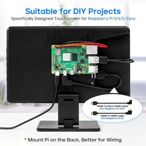 Touch Screen Monitor with Case,ROADOM 10.1’’ Raspberry Pi Screen, IPS FHD 1024×600,Responsive and Smooth Touch,Dual Built-in Speakers,HDMI Input,Compatible with Raspberry Pi 5/4/3/Zero,Versatile Stand in Saudi Arabia