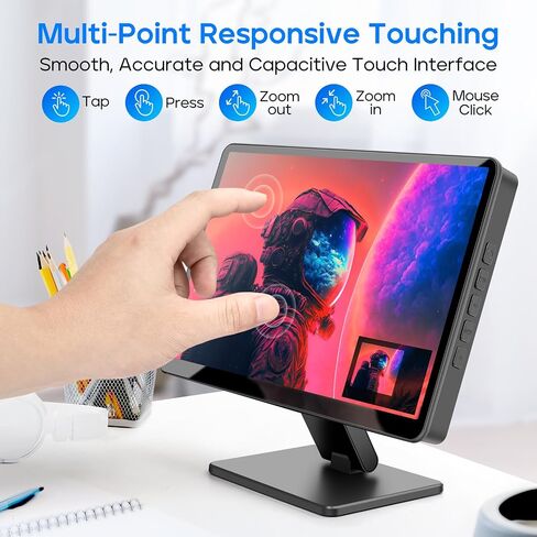 Touch Screen Monitor with Case,ROADOM 10.1’’ Raspberry Pi Screen, IPS FHD 1024×600,Responsive and Smooth Touch,Dual Built-in Speakers,HDMI Input,Compatible with Raspberry Pi 5/4/3/Zero,Versatile Stand in Saudi Arabia