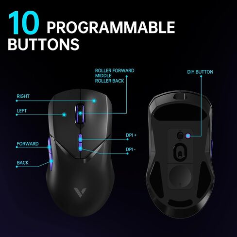 Rapoo VT9PRO 4K Wireless Gaming Mouse, PAW 3398 Sensor, 26000 DPI, 4KHz Polling Rate, 0.25ms Response Time, Lightweight, 10 Programmable Buttons, 180h Battery Life, On-Board Memory, PC - Black in Saudi Arabia