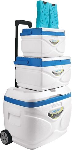 Pinnacle Cooler with Wheels – Practical Set of 66L Cooler with Wheels and Handle – Includes 30L 11L and 4.5L Camping Coolers and 2 Ice Bricks – Cup Holder and Sitting Lid – Extended Cooling Time in Saudi Arabia