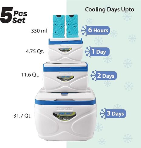 Pinnacle Cooler with Wheels – Practical Set of 66L Cooler with Wheels and Handle – Includes 30L 11L and 4.5L Camping Coolers and 2 Ice Bricks – Cup Holder and Sitting Lid – Extended Cooling Time in Saudi Arabia