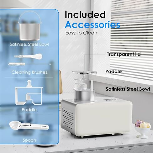 2-in-1 Ice Cream Maker & Yogurt Maker: 1.6Qt Automatic Ice Cream Maker Machine with Yogurt Mode, Stainless Steel Homemade Soft Serve Ice Cream Machine with Compressor for Home, Christmas Gift in Kuwait