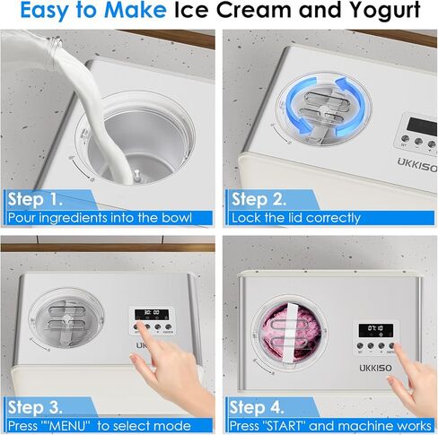 2-in-1 Ice Cream Maker & Yogurt Maker: 1.6Qt Automatic Ice Cream Maker Machine with Yogurt Mode, Stainless Steel Homemade Soft Serve Ice Cream Machine with Compressor for Home, Christmas Gift in Kuwait