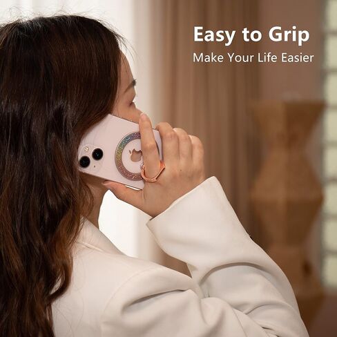 MINDSKY Mag-Safe Phone Stand Phone Grip Compatible with iPhone 12/13/14/15 Mini/Pro/Pro Max Accessories Removable Magnetic Finger Phone Ring Grip (Rosegold Pink) in Saudi Arabia