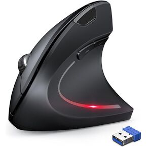 Ergonomic Mouse, 2.4GHz Optical Vertical Mouse with 5 Adjustable DPI Levels, Up to 4800 DPI, Silent Wireless Mouse with 6 Ergonomic Buttons for Laptop, Desktop, PC, MacBook - Black