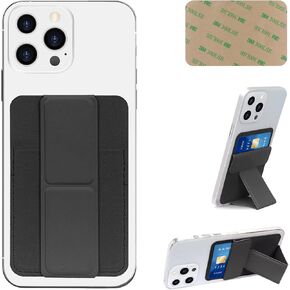 Skycase Card Holder for Back of Phone,[Phone Stand] Stick on Wallet,PU Leather Credit Cards Holder for Cell Phone with 3M Adhesive Sticker for Smart Phones,Black