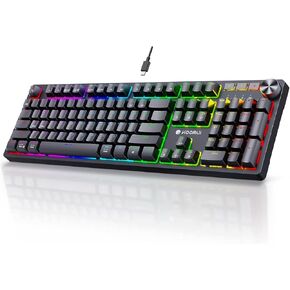KOORUI Wired Gaming Keyboard, Full Size Ergonomic Mechanical Keyboard,12 Shortcut Keys,RGB Backlit Light Up Keyboard for Laptop/PC/Windows/Mac (Black)