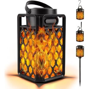 Outdoor Bluetooth Speaker with Flame Atmosphere, Waterproof Wireless Speaker with Wall Mount/Stake/Hook, Led Torch Lantern, Camping Patio Accessories, 10W Stereo Sound, Gifts for Men, Women, Dad