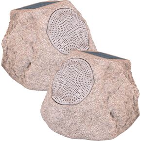 Rock Speaker Outdoor Waterproof Outdoor Solar Speaker Wireless Portable Rock Bluetooth 5.0 Speakers with 7 Light Colors, Rechargable Outdoor Speaker for Patio Backyard Poolside Porch (2 Pair)