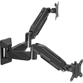 MOUNT PRO Dual Monitor Wall Mount for 2 Computer Screen up to 32 Inch, Gas Spring Double Monitor Arm Holds Up to 17.6lbs Each, Full Motion Adjustable Wall Monitor Mount, VESA Mount 75x75/100x100