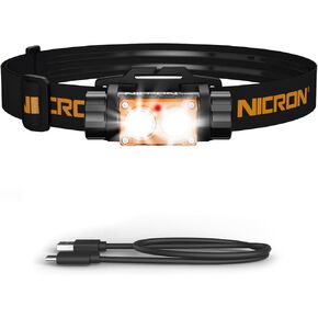 NICRON Rechargeable Headlamp, High Bright 1600 lumens 180° Rotating Aluminum LED Head Lamp with 3 Light Sources 10 Modes Waterproof Head Flashlight H35+ for Camping Hunting Running Fishing (Camo)