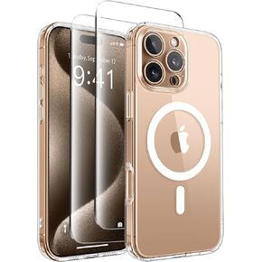 Magnetic Compatible with iPhone 16 Pro Max Case, Upgraded [Full Camera Protection] [Compatible with MagSafe] Protective Translucent Matte Women Phone Case Cover, Peach Pink
