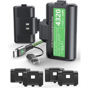 6amLifestyle 2 Pack Rechargeable Controller Battery Pack, 5280mWh Charger Accessories for Xbox One|S|X|Elite, 5FT Type C Cable with Micro USB Adapter and 4 Battery Covers