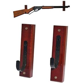 Gun Rack Hanger and Rifle/Shotgun Wall Mount Display (2 Hooks with Wooden Mount)