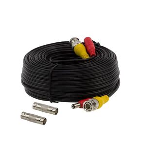 BNC Video Power Cable, 60ft All-in-One Video HD-TVI HD-CVI AHD Analog 1080p Black Premade Power Cable w/Connectors for CCTV Security Cameras - Black