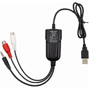 USB Audio Capture Card Grabber for Window 10/11/8/7 / 2000/XP and Vista, Seven，Audio Grabber for Vinyl Cassette Tapes,MD, Phono to Digital MP3 Converter from 3.5mm and R/L Audio Connector