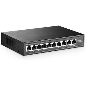 YuLinca 10 Port Mini Gigabit PoE Switch with 8 PoE+ Port, 2 Gigabit RJ45 Uplink, 10/100/1000Mbps, IEEE802.3af/at, Max 120W, Metal Fanless Plug & Play Ethernet Switch