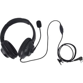 Two Way Radio Over Ear Headset Security Over-The-Head Earmuff Headphone with PTT Boom Mic VOX Earpiece Compatible for Motorola 2 Pin Walkie Talkies (Binaural,Wired,Black)