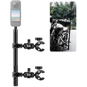 Motorcycle Bicycle Heavy Duty Clamp for Insta360 X4 X3 X2, TzezFoz Double Clamps Handlebar Holder with 150cm Selfie Stick for GoPro Hero 12/11/10/9/8 Invisible Selfie Stick for Product Photography