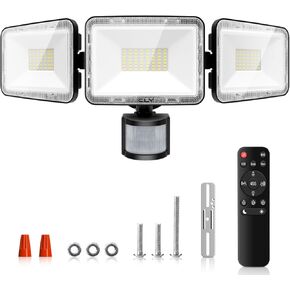CLY 70W LED Security Lights Motion Sensor Light Outdoor, 6580LM 3 Head Motion Detection Outdoor Lights 6500K IP66 Waterproof, Dusk to Dawn, Flood Light Outdoor Motion Detector for Entryway Yard Garage